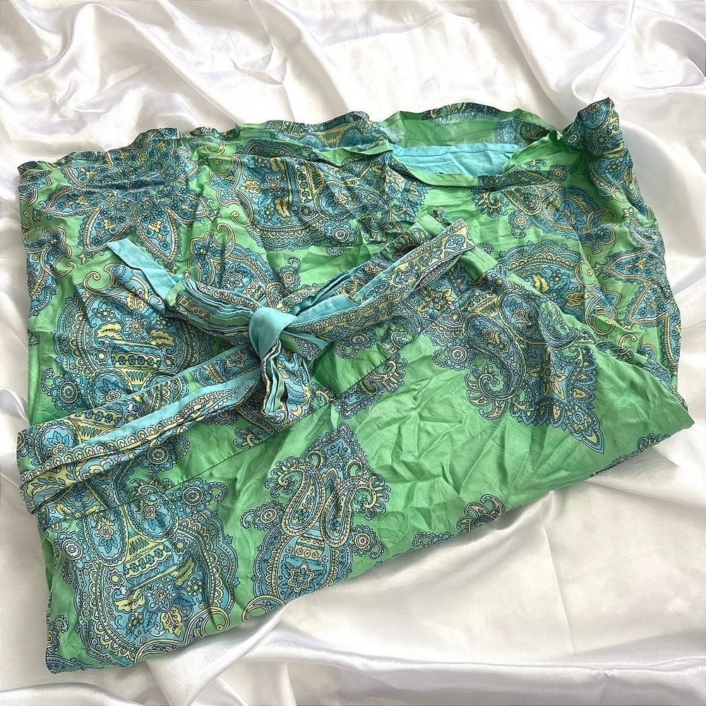 Tibi Green Paisley Medallion Tie Waist Midi Skirt Size 6 Boho Turquoise Yellow